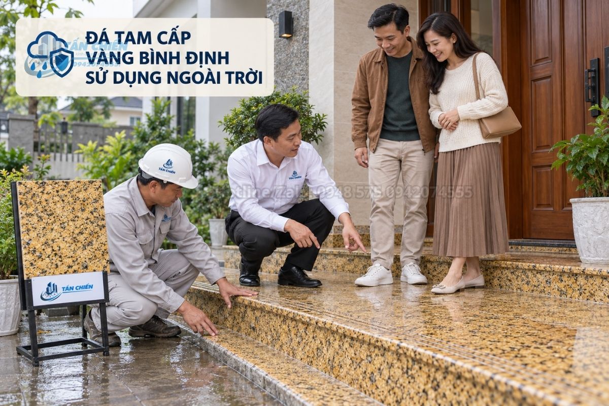 Đá tam cấp vàng Bình Định sử dụng ngoài trời