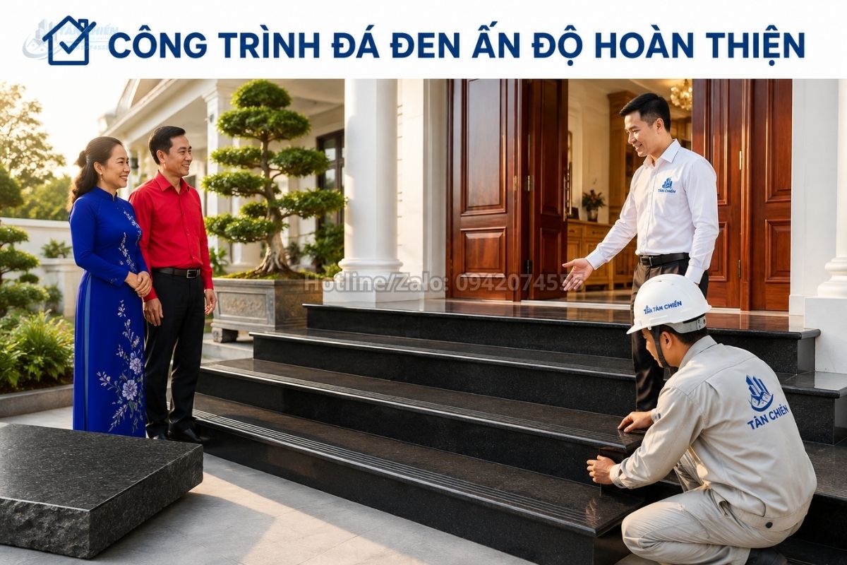 Công trình hoàn thiện đá đen Ấn Độ ốp tam cấp đẹp