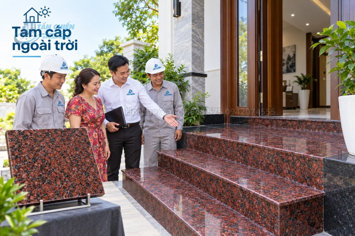 Đá đỏ Ruby ốp bậc tam cấp ngoài trời