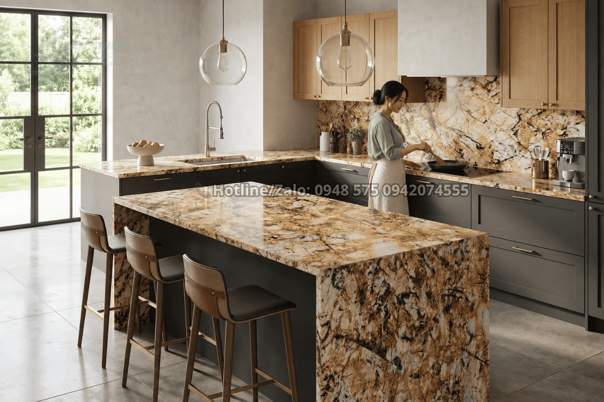 Đá mabrle màu vàng bạch dương nhập khẩu brazin