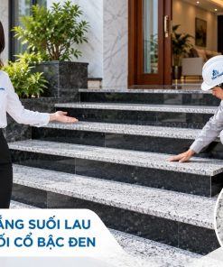 Đá tam cấp trắng Suối Lau phối cổ bậc màu đen sang trọng
