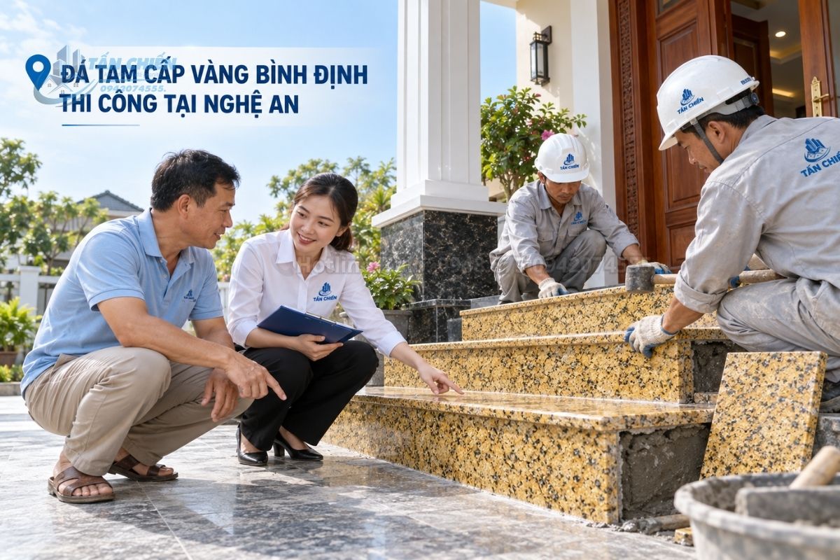 Đá tam cấp vàng Bình Định thi công tại Nghệ An