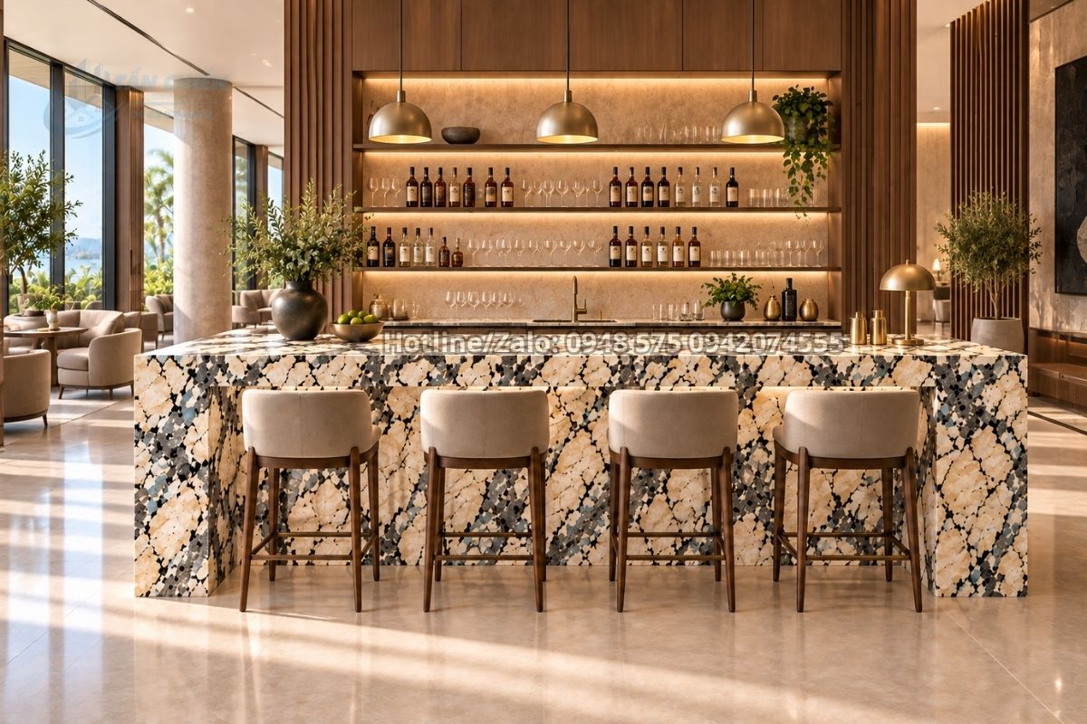 Đá Thạch Anh Brazil V4 ốp quầy bar và quầy giao dịch