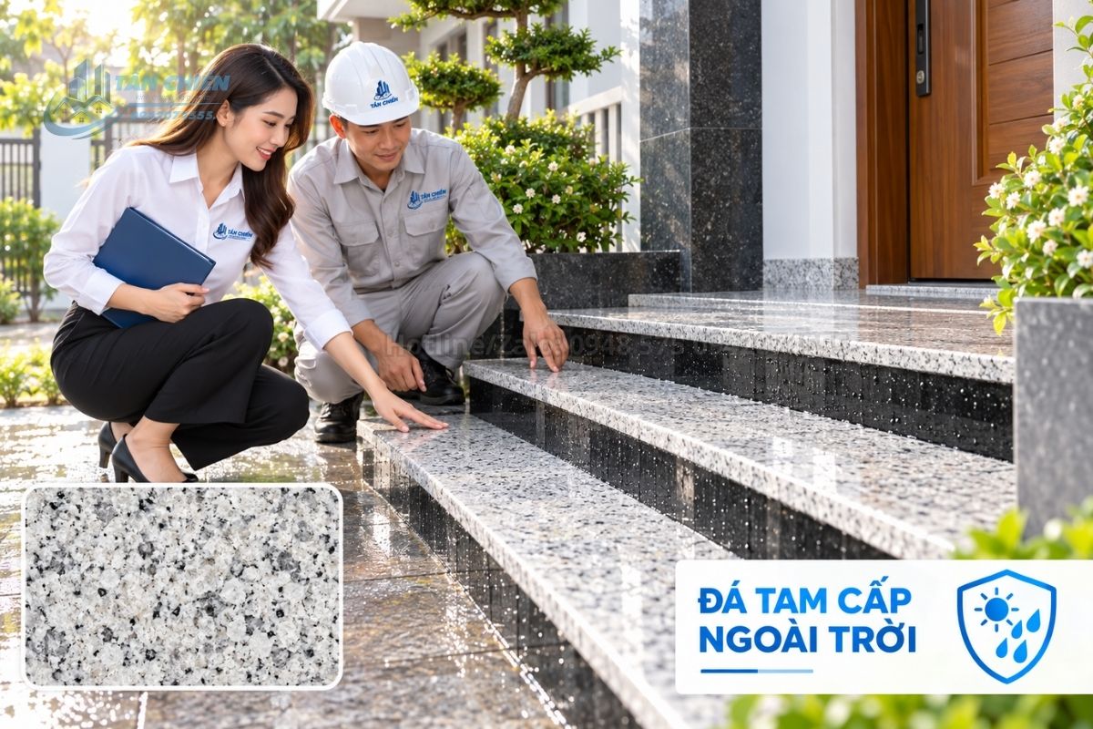Đá tam cấp trắng Suối Lau sử dụng tại khu vực ngoài trời