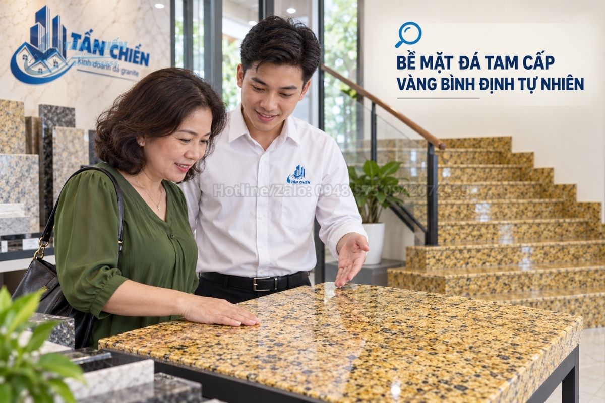Bề mặt đá tam cấp vàng Bình Định tự nhiên