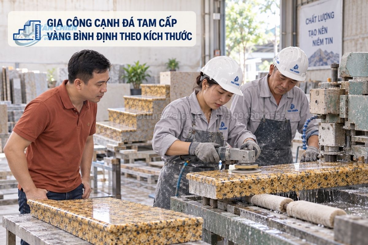 Gia công cạnh đá tam cấp vàng Bình Định theo kích thước