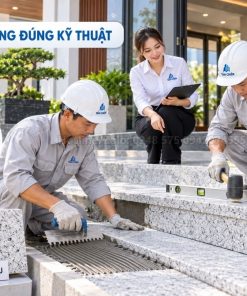 Thi công đá tam cấp trắng Suối Lau đúng kỹ thuật