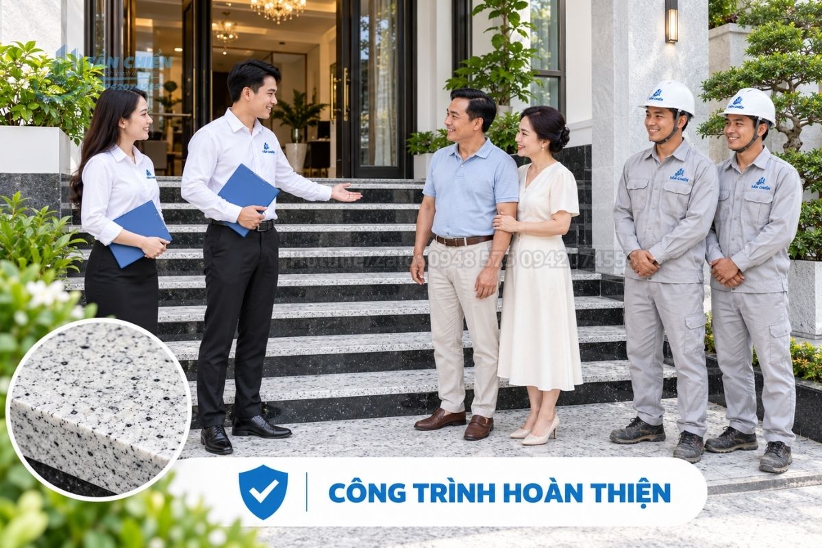 Công trình hoàn thiện đá tam cấp trắng Suối Lau phối cổ bậc đen