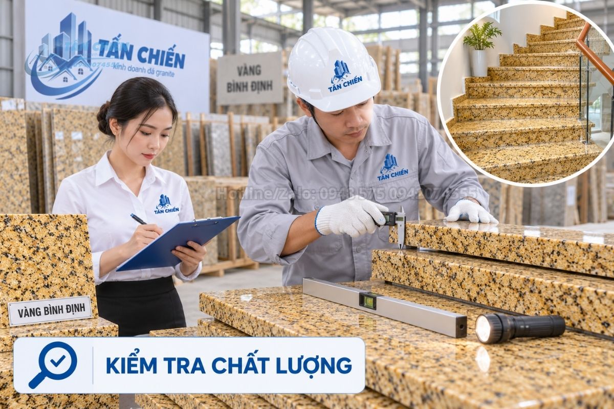 Kiểm tra chất lượng đá tam cấp vàng Bình Định trước thi công