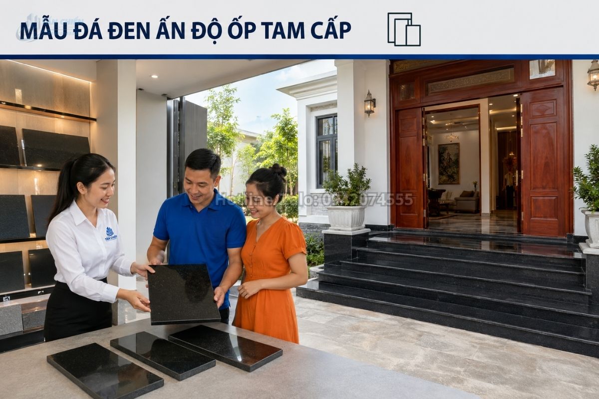 Mẫu đá đen Ấn Độ ốp tam cấp và bậc cửa nhà