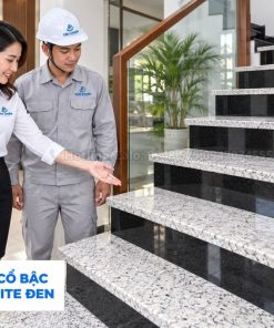Phối đá tam cấp trắng Suối Lau với cổ bậc granite màu đen