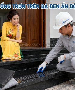 Rãnh chống trơn trên đá đen Ấn Độ ốp tam cấp ngoài trời