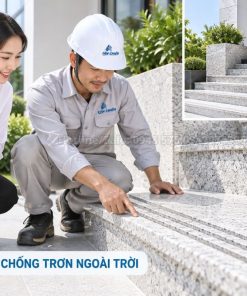 Rãnh chống trơn trên đá tam cấp trắng Suối Lau ngoài trời