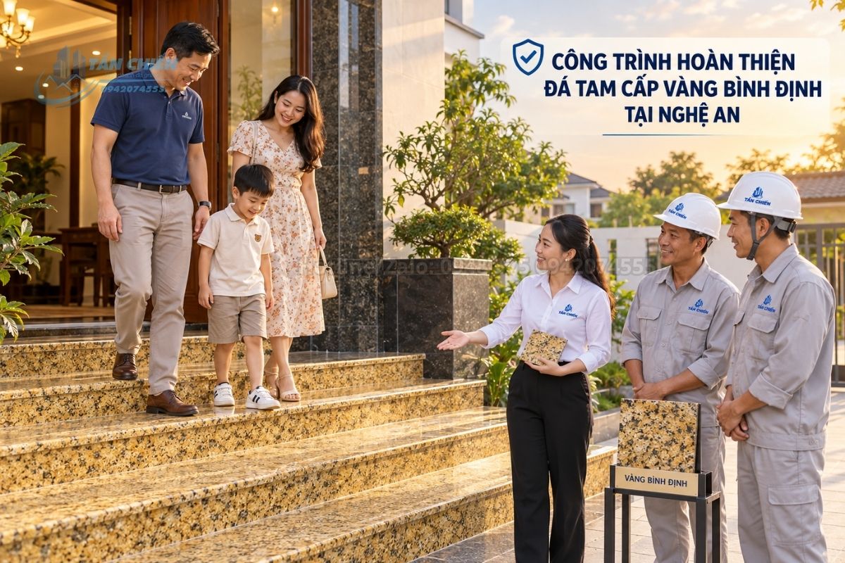 Công trình hoàn thiện đá tam cấp vàng Bình Định tại Nghệ An