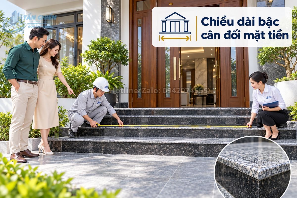 Cách tính chiều dài bậc tam cấp cân đối với mặt tiền