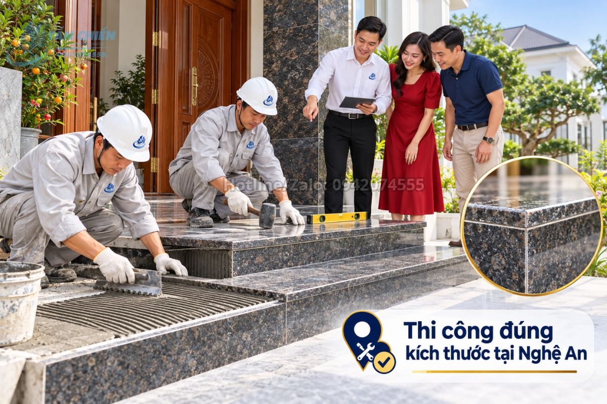 Thi công đá bậc tam cấp đúng kích thước tại Nghệ An